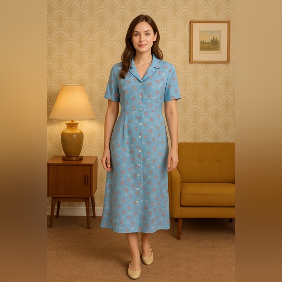 Vintage Robbie Bee Baby Blue Floral Retro Grandma Button-front Maxi Dress 8 - Picture 16 of 16